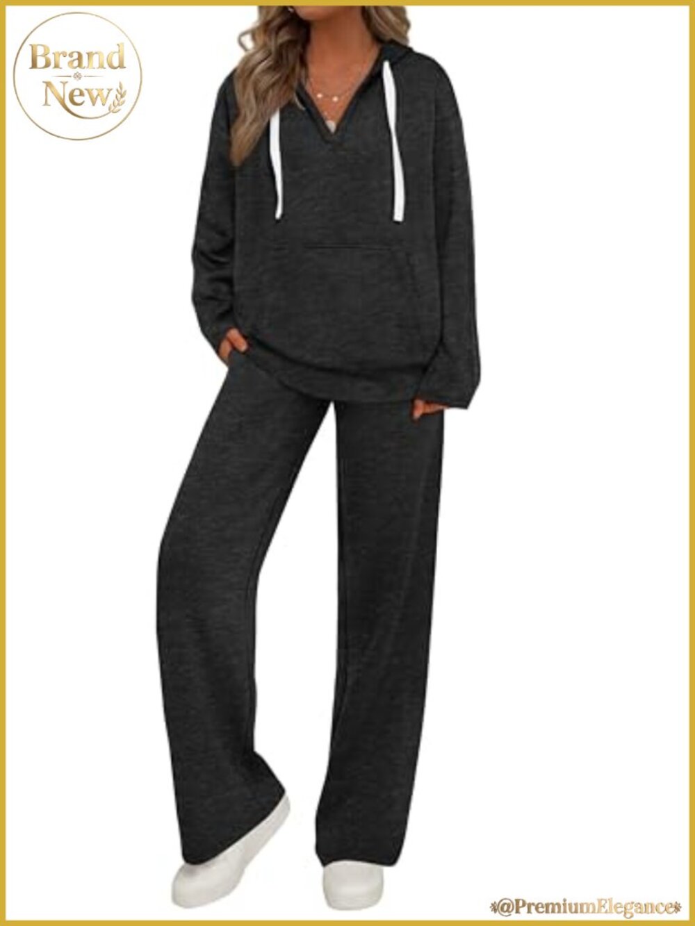 Scuba Knit Two Piece Set Loose Hoodie & Wide Leg Sweatpants Lounge Set